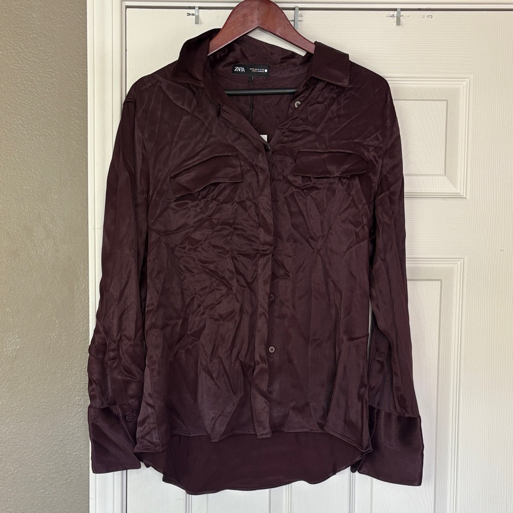 Zara Long Sleeve Satin Button Down